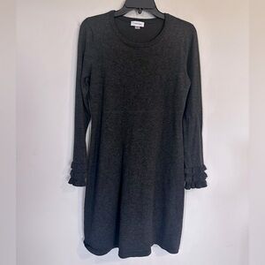 Calvin Klein Charcoal Gray Sweater Dress Long Sleeve Ruffle Knee Length